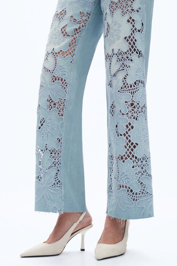 Embroidered Straight-Leg Jeans-Straight-BAYEAS