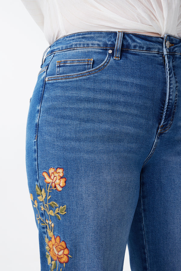 New York High Rise Embroidered Wide Leg Jeans