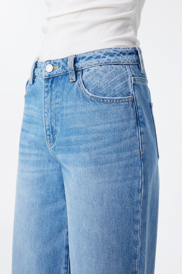 High Rise Contrast Panel Straight Jeans