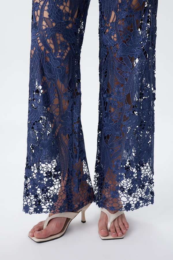 High Rise Ankle Embroidered Lace Wide Leg Jeans