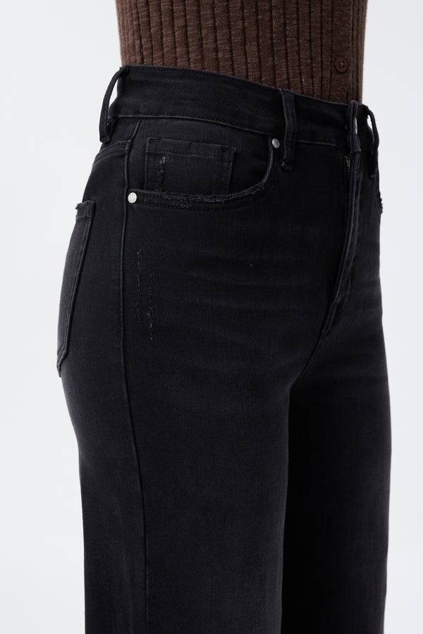 High Rise Cropped Distressed Wide Leg Jeans