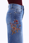 High Rise Embroidered Wide Leg Jeans-Wide Leg-BAYEAS
