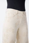 Mid Rise Textured Floral Wide Leg Jeans
