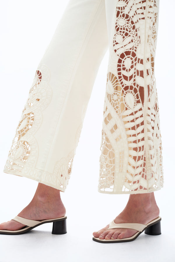 Embroidered High Rise Wide Leg Pants-Wide Leg-BAYEAS