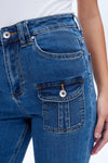 Front Cargo Pockets Flare Jeans-Flare & Bootcut-BAYEAS