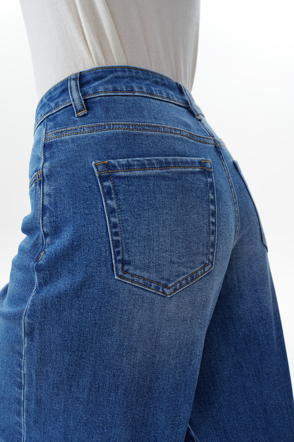 Mid Rise Embroidered Denim Bermuda Shorts