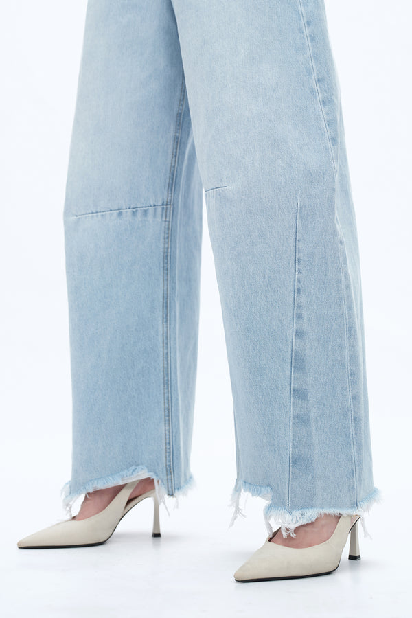 Frayed Hems Drop Crotch Barrel Jeans-Barrel-BAYEAS