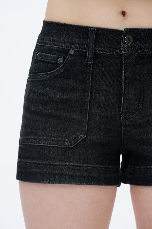 Mid Rise Elastic Denim Shorts-Shorts-BAYEAS