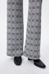 Mid Rise Check Print Wide Leg Pants