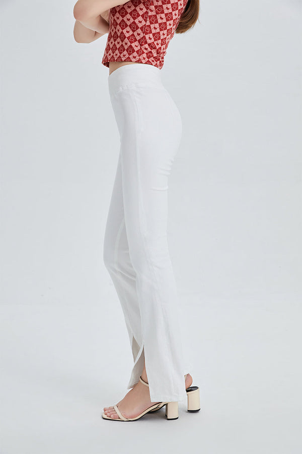 High Rise Front Slit Flare Pants-Flare & Bootcut-BAYEAS