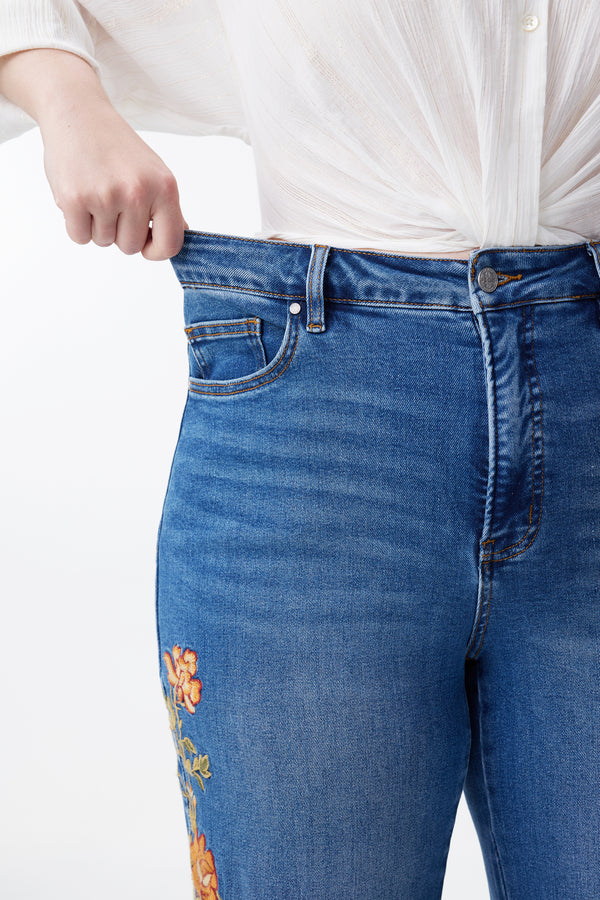 New York High Rise Embroidered Wide Leg Jeans