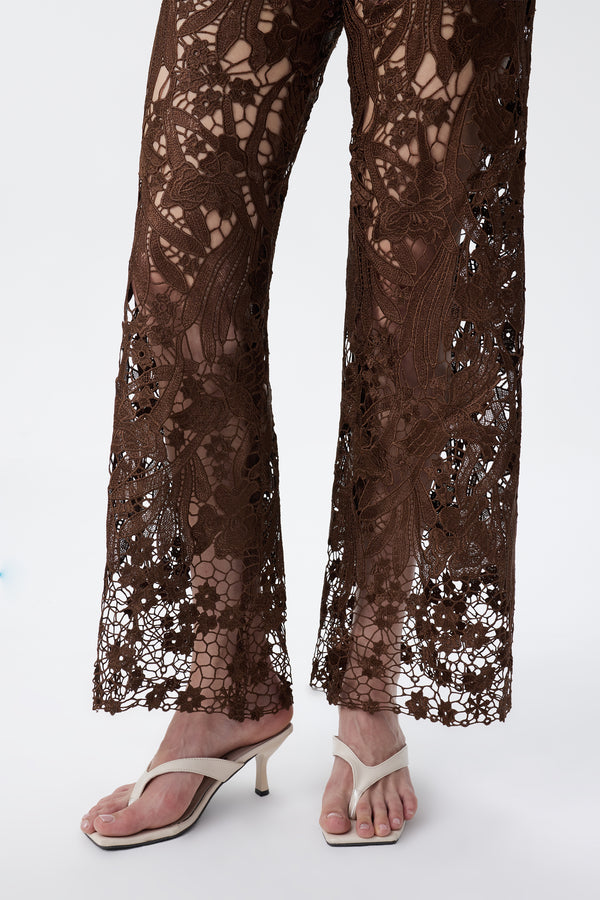 High Rise Ankle Embroidered Lace Wide Leg Jeans