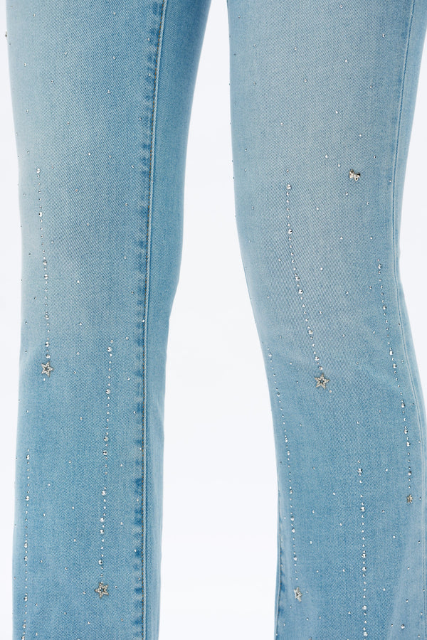 High Rise Rhinestone Jeans-Flare-BAYEAS