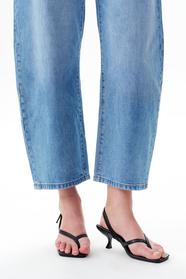 High Rise Cropped Distressed Barrel Leg Jeans