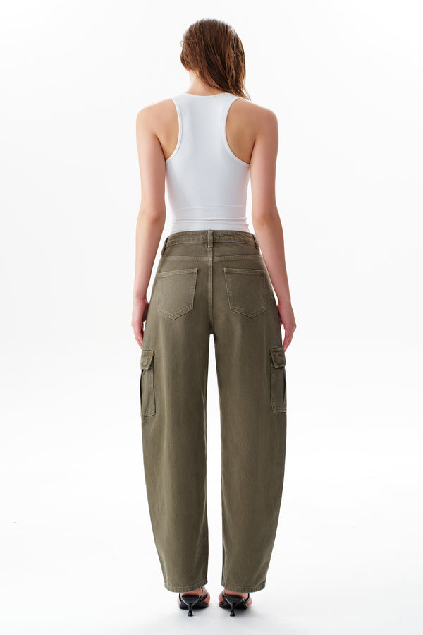 Low Rise Cargo Drop Crotch Barrel Leg Pants