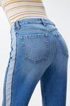 Mid Rise Contrast Panel Straight Leg Jeans