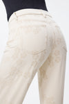 Mid Rise Textured Floral Wide Leg Jeans