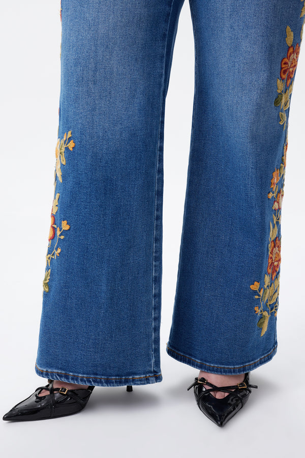 New York High Rise Embroidered Wide Leg Jeans
