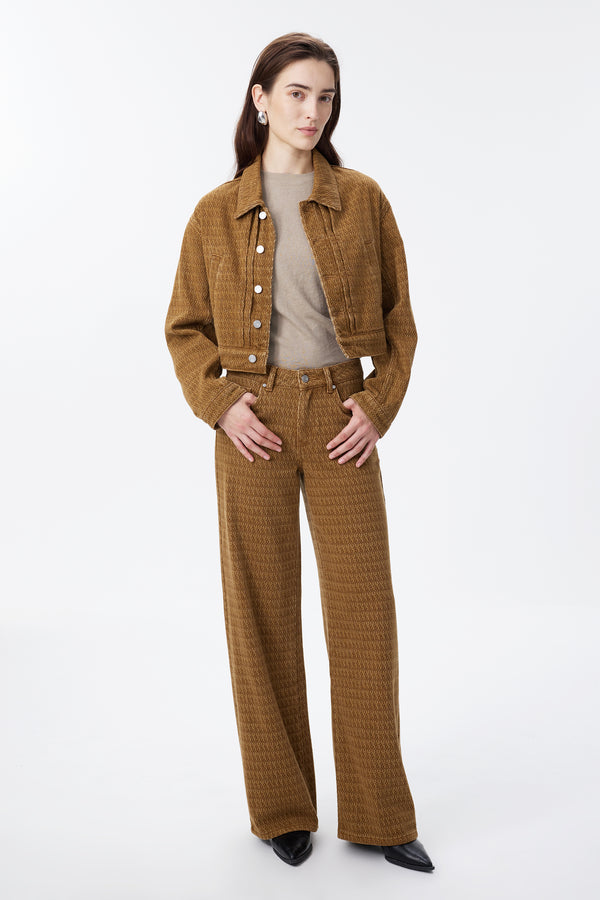 Mid Rise Textured Wide Leg Pants