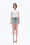 Embellished Denim Shorts-Shorts-BAYEAS