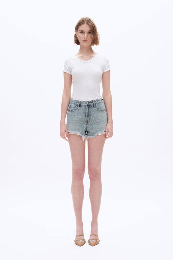 Embellished Denim Shorts-Shorts-BAYEAS