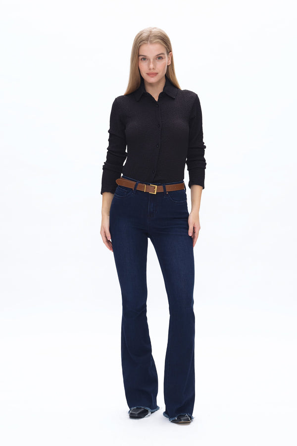 High Rise Flare Denim Jeans-Flare & Bootcut-BAYEAS