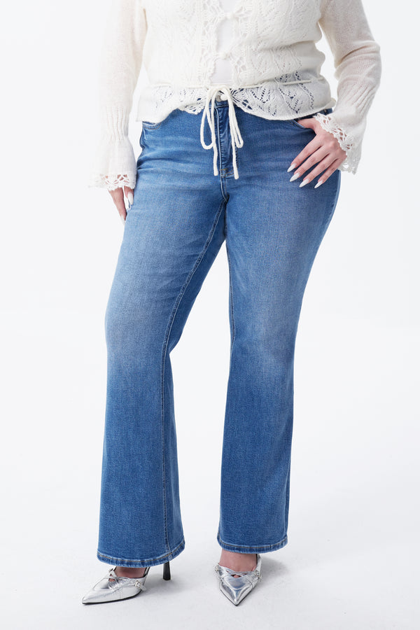 Mid Rise Distressed Bootcut Jeans