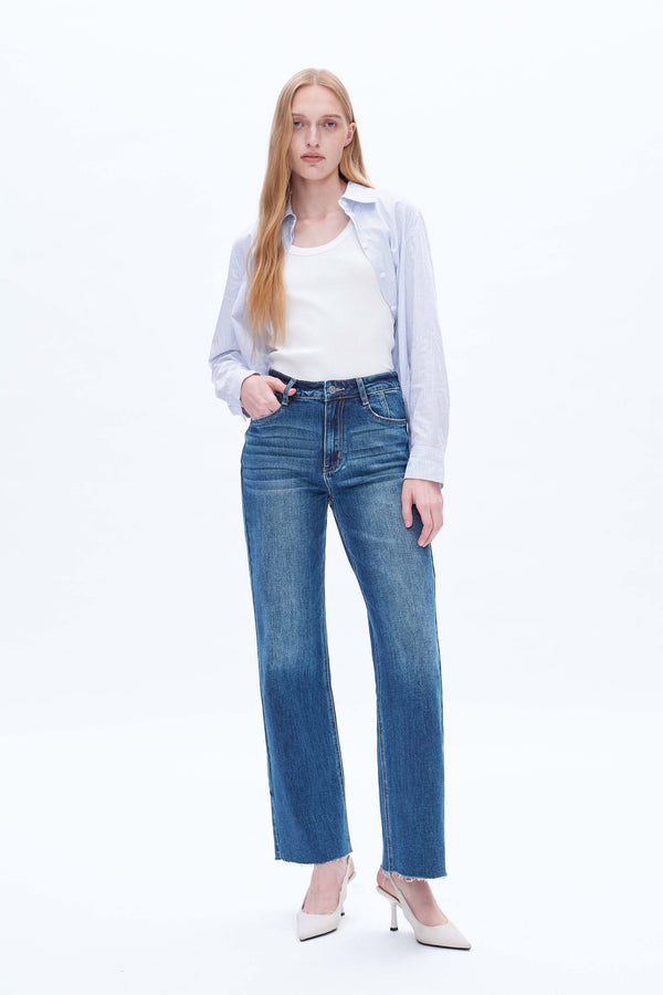High Rise Relaxed Wide Leg Denim Jeans-Wide Leg-BAYEAS