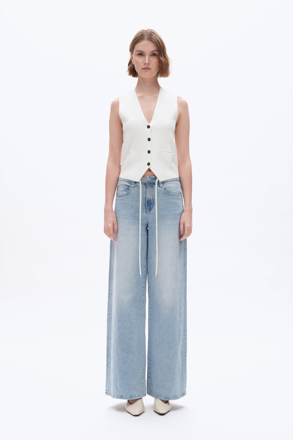 Drawstring Baggy Jeans for Women-Wide Leg-BAYEAS