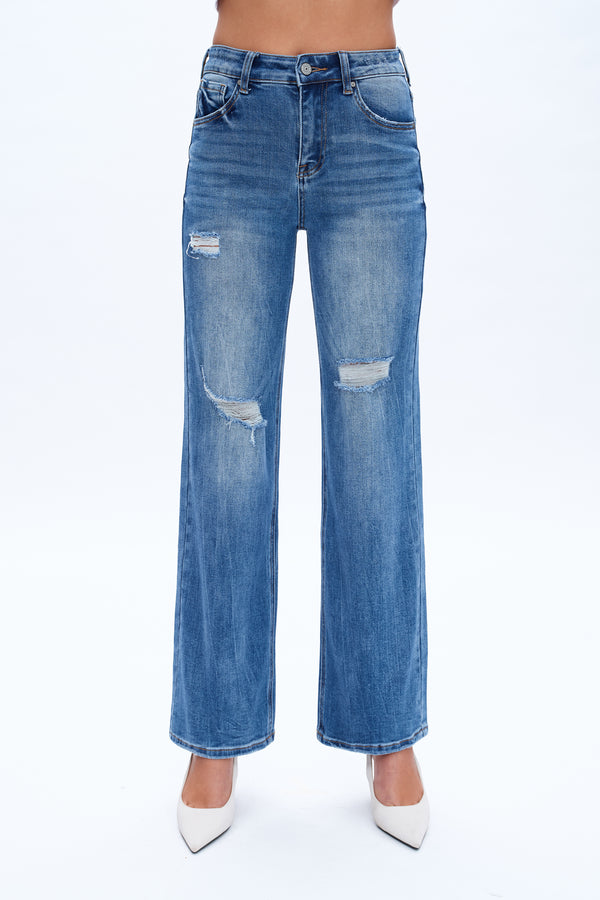 High Rise Wide Leg Denim Jeans-Wide Leg-BAYEAS