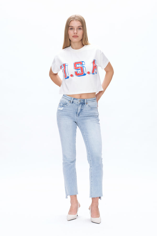 Daisy High Rise Slim Denim Jeans With Raw Hem-Straight-BAYEAS