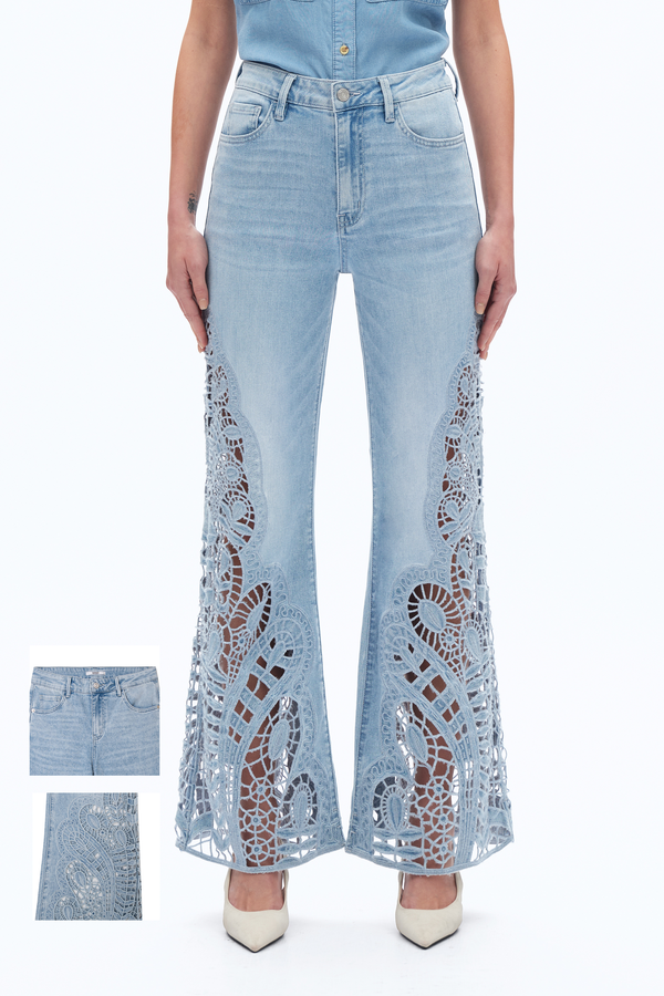 Lace Patchwork Wide Leg Jeans-Wide Leg-BAYEAS