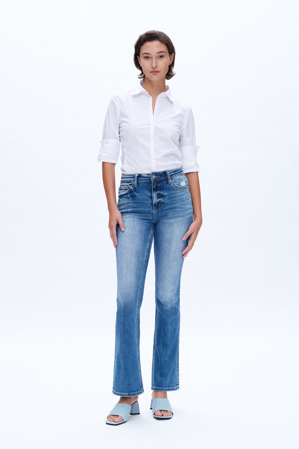 High Rise Flare Denim Jeans-Flare & Bootcut-BAYEAS