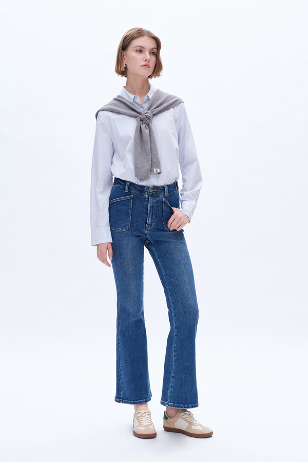 High Rise Flare Denim Jeans-Flare & Bootcut-BAYEAS