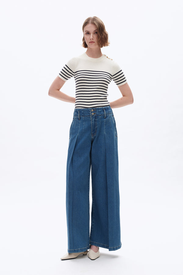 Vintage Pleated Baggy Jeans-Wide Leg-BAYEAS