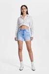 High Rise Distressed Denim Shorts-Shorts-BAYEAS