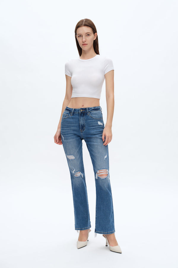 Lisa High Rise Ripped Jeans-Straight-BAYEAS