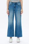 Mid Rise Wide Leg Denim Jeans With Raw Hem