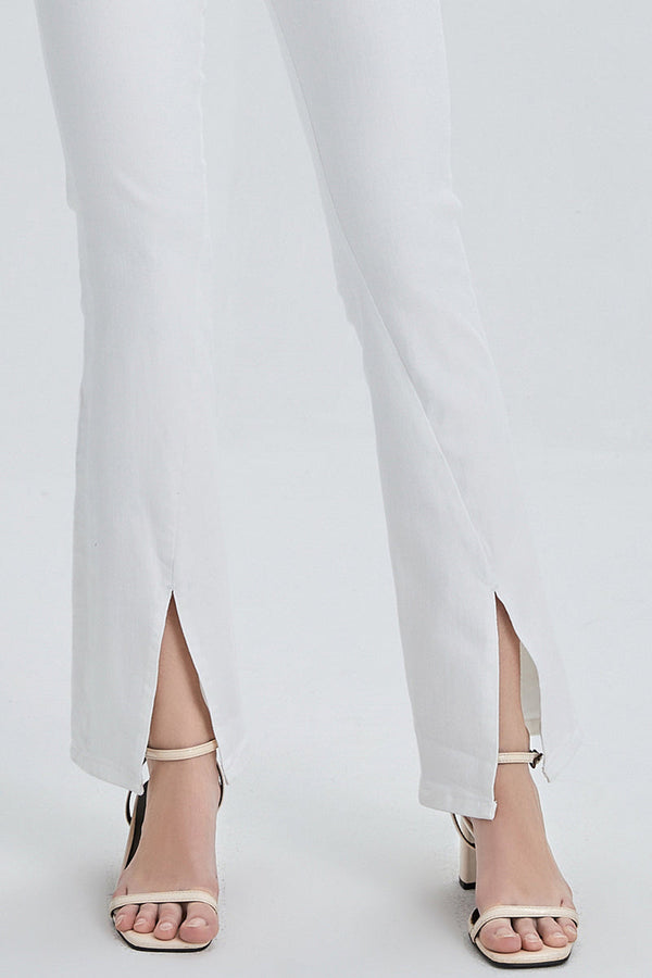 High Rise Front Slit Flare Pants-Flare & Bootcut-BAYEAS