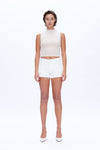 Lisa Raw Edge Hem White Jeans-Shorts-BAYEAS