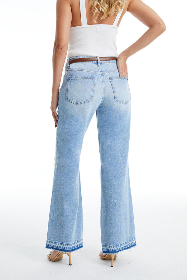 Raw Hem Distressed Bootcut Jeans-Flare & Bootcut-BAYEAS
