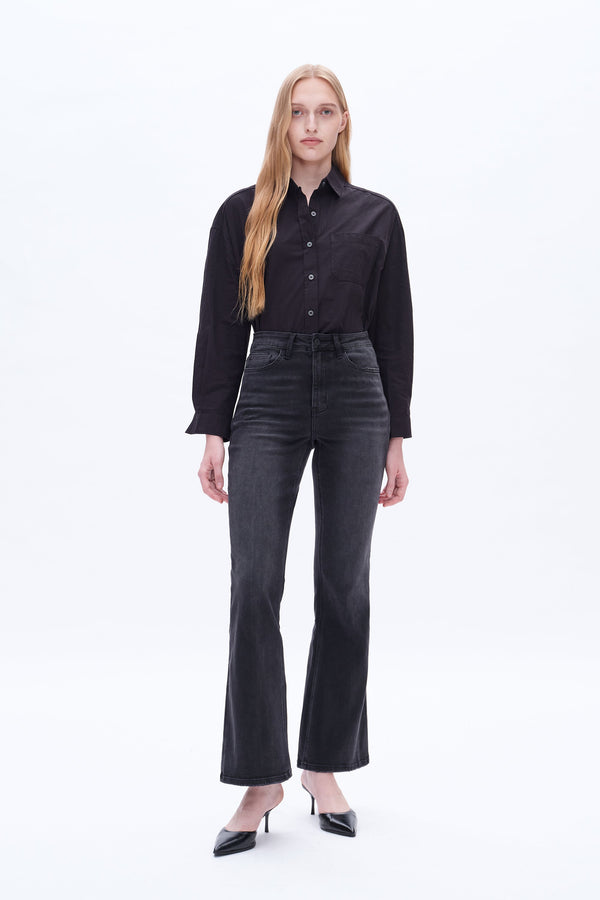 High-Rise Bootcut Jeans with Slit-Flare & Bootcut-BAYEAS