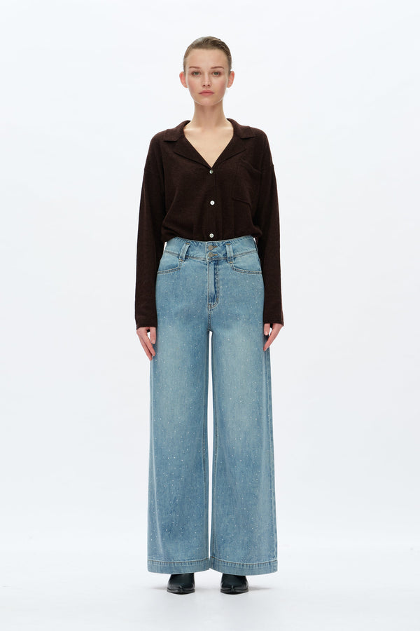 Rhinestone Embellished Wide-Leg Jeans-Wide Leg-BAYEAS