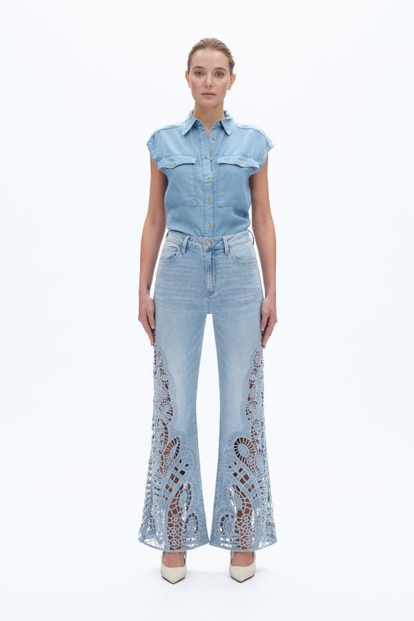 Lace Patchwork Wide Leg Jeans-Wide Leg-BAYEAS