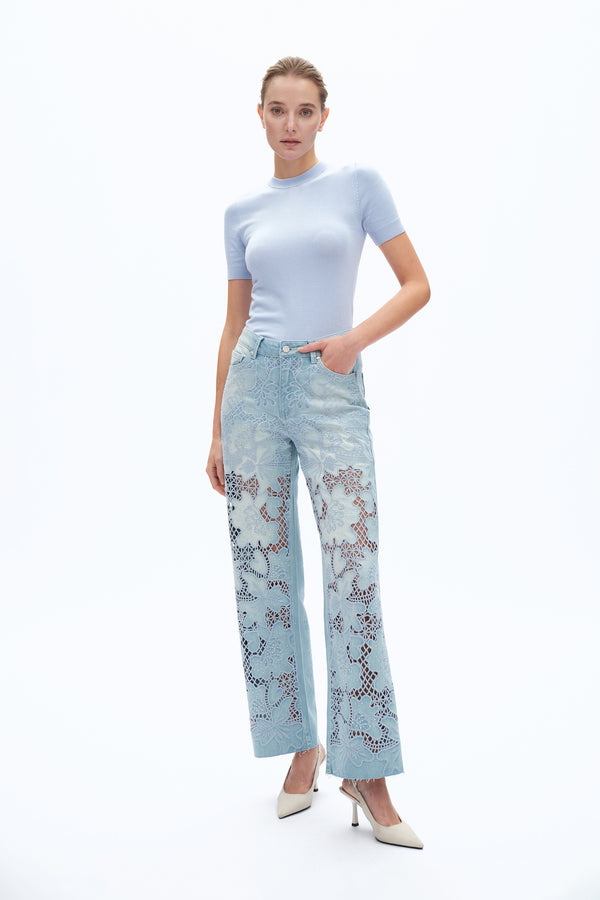 Embroidered Straight-Leg Jeans-Straight-BAYEAS