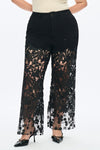 Embroidery High Rise Wide Leg Lace Denim Jeans With Rhinestone (最新版备份)-Wide Leg-BAYEAS