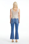 High Rise Flare Jeans With Frayed Hem-Flare & Bootcut-BAYEAS
