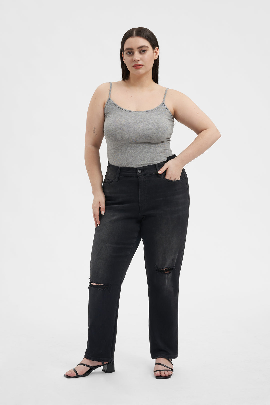 HIGH RISE CROPPED STRAIGHT DENIM JEANS PLUS SIZE