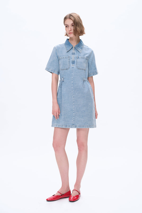 Shirt Dress with Chest Zipper-Dresses-BAYEAS