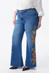 New York High Rise Embroidered Wide Leg Jeans